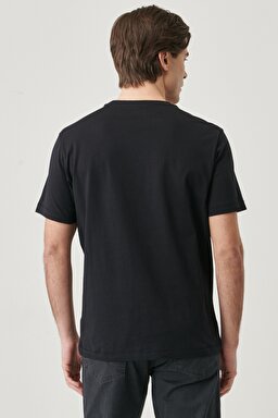 Regular Fit Normal Kesim Sıfır Yaka %100 Pamuk Logolu Tişört - Black-W7C07D301 (görsel 5)