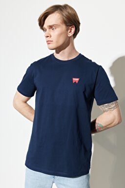 Regular Fit Normal Kesim Sıfır Yaka %100 Pamuk Logolu Tişört - Navy-W7C07D335 (görsel 2)