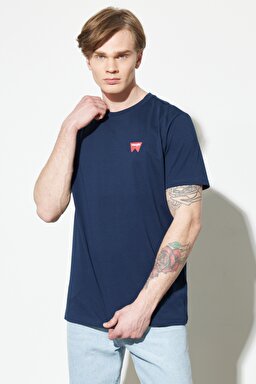 Regular Fit Normal Kesim Sıfır Yaka %100 Pamuk Logolu Tişört - Navy-W7C07D335 (görsel 3)