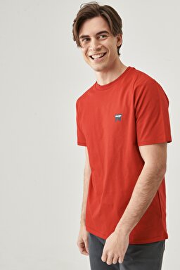 Regular Fit Normal Kesim Sıfır Yaka %100 Pamuk Logolu Tişört - Scarlet Red-W7C07D3UU