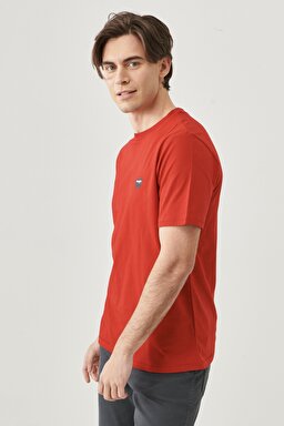 Regular Fit Normal Kesim Sıfır Yaka %100 Pamuk Logolu Tişört - Scarlet Red-W7C07D3UU (görsel 3)