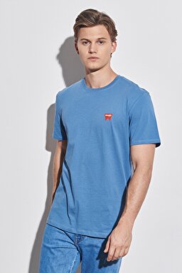 Regular Fit Normal Kesim %100 Pamuk Bisiklet Yaka Mavi Tişört - Captains Blue-W7C07D84Z