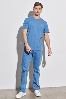 Regular Fit Normal Kesim %100 Pamuk Bisiklet Yaka Mavi Tişört - Captains Blue-W7C07D84Z (görsel 3)