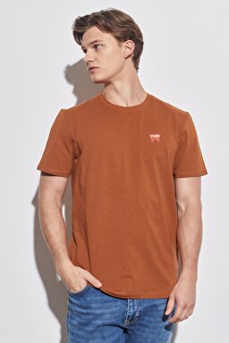 Regular Fit Normal Kesim %100 Pamuk Bisiklet Yaka Kahverengi Tişört - Nutmeg Brown-W7C07DH02