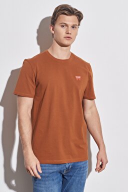 Regular Fit Normal Kesim %100 Pamuk Bisiklet Yaka Kahverengi Tişört - Nutmeg Brown-W7C07DH02 (görsel 2)