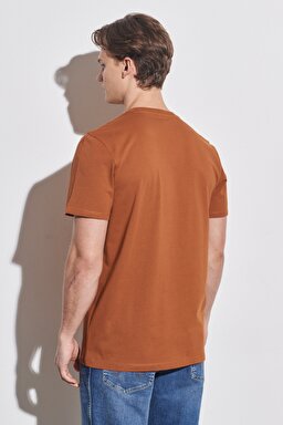 Regular Fit Normal Kesim %100 Pamuk Bisiklet Yaka Kahverengi Tişört - Nutmeg Brown-W7C07DH02 (görsel 5)