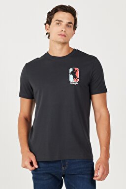 Regular Fit Normal Kesim %100 Pamuk Bisiklet Yaka Antrasit Tişört - Faded Black-W7CAD3XV6 (görsel 2)