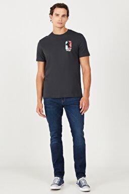 Regular Fit Normal Kesim %100 Pamuk Bisiklet Yaka Antrasit Tişört - Faded Black-W7CAD3XV6 (görsel 4)
