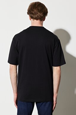 Regular Fit Normal Kesim %100 Pamuk Bisiklet Yaka Siyah Tişört - Black-W7CBEE100 (görsel 7)