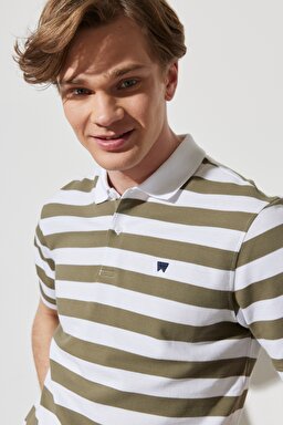 Regular Fit Normal Kesim %100 Pamuk Polo Yaka Çizgili Tişört - White-W7CDMH989 (görsel 4)