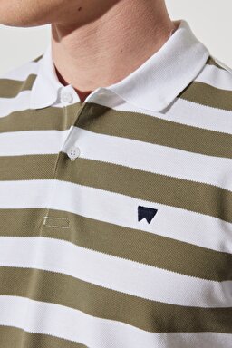 Regular Fit Normal Kesim %100 Pamuk Polo Yaka Çizgili Tişört - White-W7CDMH989 (görsel 5)