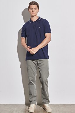 Slim Fit Dar Kesim Polo Yaka %100 Pamuk Tişört - Navy-W7D5K4114 (görsel 5)