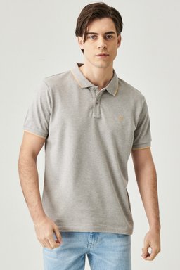 Slim Fit Dar Kesim Polo Yaka %100 Pamuk Tişört - Mid Grey Melee-W7D5K4X37