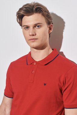 Slim Fit Dar Kesim Polo Yaka %100 Pamuk Tişört - Red-W7D5K4X47 (görsel 4)