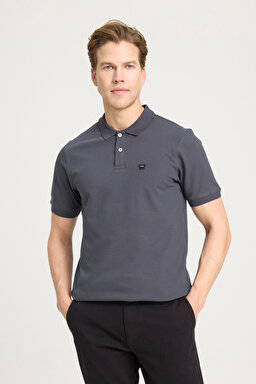 Regular Fit Normal Kesim Polo Yaka %100 Pamuk Antrasit Tişört - Anthracite-W7D5K4XX2T003