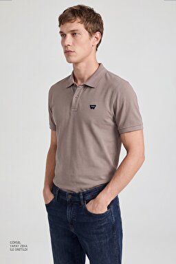 Regular Fit Normal Kesim Polo Yaka %100 Pamuk Tişört - Vizon-W7D5K4XX2T207