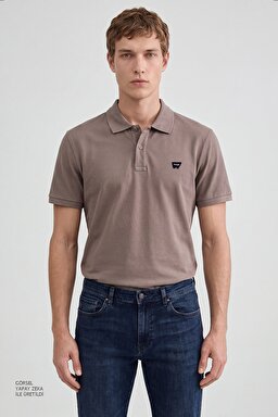 Regular Fit Normal Kesim Polo Yaka %100 Pamuk Tişört - Vizon-W7D5K4XX2T207 (görsel 2)