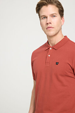 Regular Fit Normal Kesim Polo Yaka %100 Pamuk Kiremit Rengi Tişört - Brick-W7D5K4XX2T222 (görsel 2)