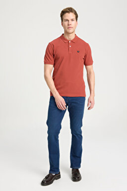Regular Fit Normal Kesim Polo Yaka %100 Pamuk Kiremit Rengi Tişört - Brick-W7D5K4XX2T222 (görsel 3)