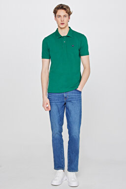Regular Fit Normal Kesim Polo Yaka %100 Pamuk Yeşil Tişört - Green-W7D5K4XX2T300 (görsel 3)