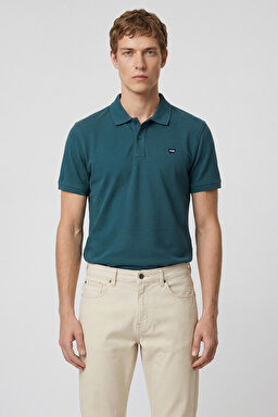 Regular Fit Normal Kesim Polo Yaka %100 Pamuk Bordo Tişört - Petrol-W7D5K4XX2T406 (görsel 4)