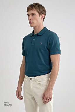 Regular Fit Normal Kesim Polo Yaka %100 Pamuk Bordo Tişört - Petrol-W7D5K4XX2T406 (görsel 4)