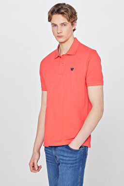 Regular Fit Normal Kesim Polo Yaka %100 Pamuk Mercan Rengi Tişört - Coral-W7D5K4XX2T512 (görsel 2)