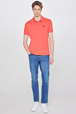 Regular Fit Normal Kesim Polo Yaka %100 Pamuk Mercan Rengi Tişört - Coral-W7D5K4XX2T512 (görsel 3)