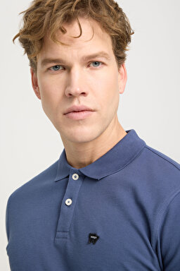 Regular Fit Normal Kesim Polo Yaka %100 Pamuk Lacivert Tişört - Vintage Indigo-W7D5K4XX2TXZ8 (görsel 4)