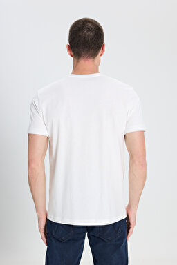 Regular Fit Normal Kesim %100 Pamuk Bisiklet Yaka Tişört - Off White-W7H4D3737 (görsel 5)