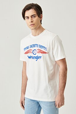 Regular Fit Normal Kesim %100 Pamuk Bisiklet Yaka Americana Tişört - Off White-W7J0D3737