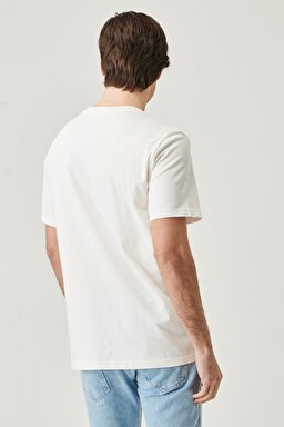 Regular Fit Normal Kesim %100 Pamuk Bisiklet Yaka Americana Tişört - Off White-W7J0D3737 (görsel 5)