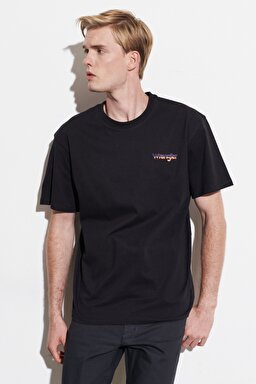 Loose Fit Rahat Kesim %100 Pamuk Bisiklet Yaka Siyah Tişört - Faded Black-W7L4GFXV6