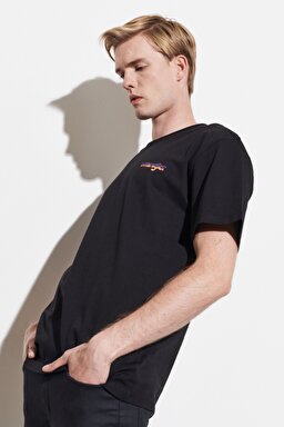 Loose Fit Rahat Kesim %100 Pamuk Bisiklet Yaka Siyah Tişört - Faded Black-W7L4GFXV6 (görsel 2)