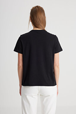Regular Fit Normal Kesim Bisiklet Yaka %100 Pamuk Siyah Tişört - Black-W7N4205541001 (görsel 5)