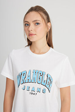 Regular Fit Normal Kesim Bisiklet Yaka %100 Pamuk Kırık Beyaz Tişört - Off White-W7N4205541102 (görsel 2)