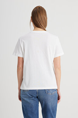 Regular Fit Normal Kesim Bisiklet Yaka %100 Pamuk Kırık Beyaz Tişört - Off White-W7N4205541102 (görsel 5)