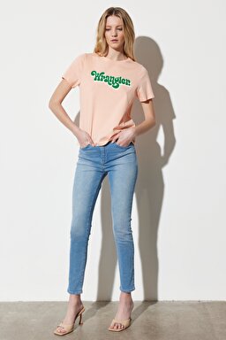 Regular Fit Normal Kesim %100 Pamuk Bisiklet Yaka Tişört - Peach Melba-W7N4D3P60 (görsel 4)