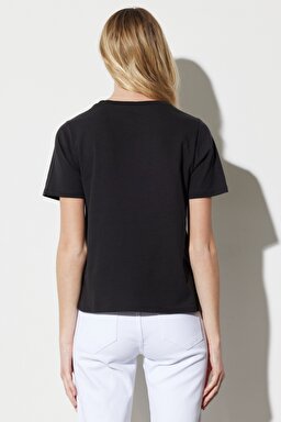 Regular Fit Normal Kesim %100 Pamuk Bisiklet Yaka Tişört - Washed Black-W7N4D3XVD (görsel 8)