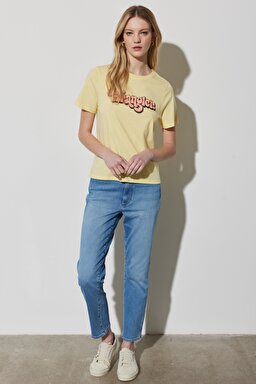 Regular Fit Normal Kesim %100 Pamuk Bisiklet Yaka Tişört - Pale Banana-W7N4D3Y37 (görsel 5)