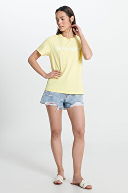 Regular Fit Normal Kesim Kısa Kollu Bisiklet Yaka %100 Pamuk Logolu Tshirt - Lemon Merengue-W7N4GHY19 (görsel 3)