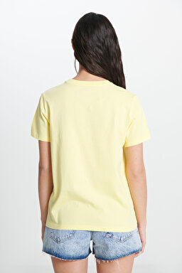 Regular Fit Normal Kesim Kısa Kollu Bisiklet Yaka %100 Pamuk Logolu Tshirt - Lemon Merengue-W7N4GHY19 (görsel 5)