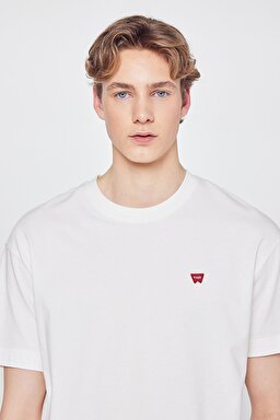 %100 Pamuk Relaxed Fit Rahat Kesim Bisiklet Yaka Logo Detaylı Tişört - Off White-W7NM203877102 (görsel 4)