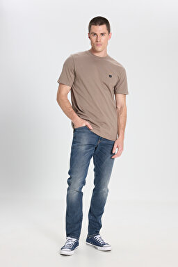 Regular Fit Normal Kesim Bisiklet Yaka %100 Pamuk Vizon Tişört - Vizon-W7NM203877208 (görsel 3)