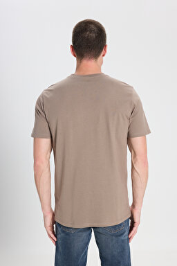 Regular Fit Normal Kesim Bisiklet Yaka %100 Pamuk Vizon Tişört - Vizon-W7NM203877208 (görsel 5)