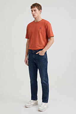 %100 Pamuk Relaxed Fit Rahat Kesim Bisiklet Yaka Tişört - Brick-W7NM203877222 (görsel 4)