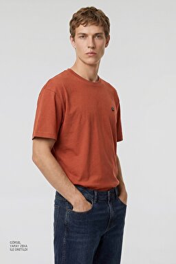 %100 Pamuk Relaxed Fit Rahat Kesim Bisiklet Yaka Tişört - Brick-W7NM203877222