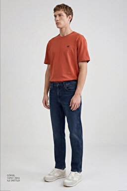 %100 Pamuk Relaxed Fit Rahat Kesim Bisiklet Yaka Tişört - Brick-W7NM203877222 (görsel 3)
