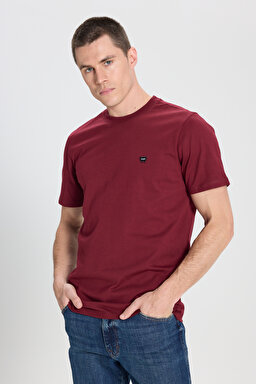 Regular Fit Normal Kesim Bisiklet Yaka %100 Pamuk Bordo Tişört - Claret Red-W7NM203877606