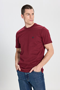 Regular Fit Normal Kesim Bisiklet Yaka %100 Pamuk Bordo Tişört - Claret Red-W7NM203877606 (görsel 2)